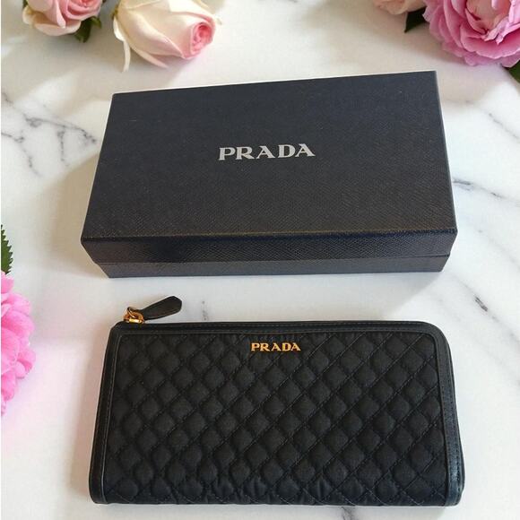 Prada Tessuto Nylon Quilted Zip Around Wallet in Black - Picture 2 of 13